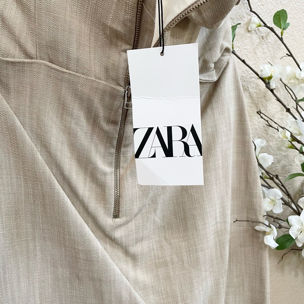 ZARA ASYMMETRICAL SLIP DRESS TAUPE BROWN 3265/332/193/014 - Picture 3 of 9